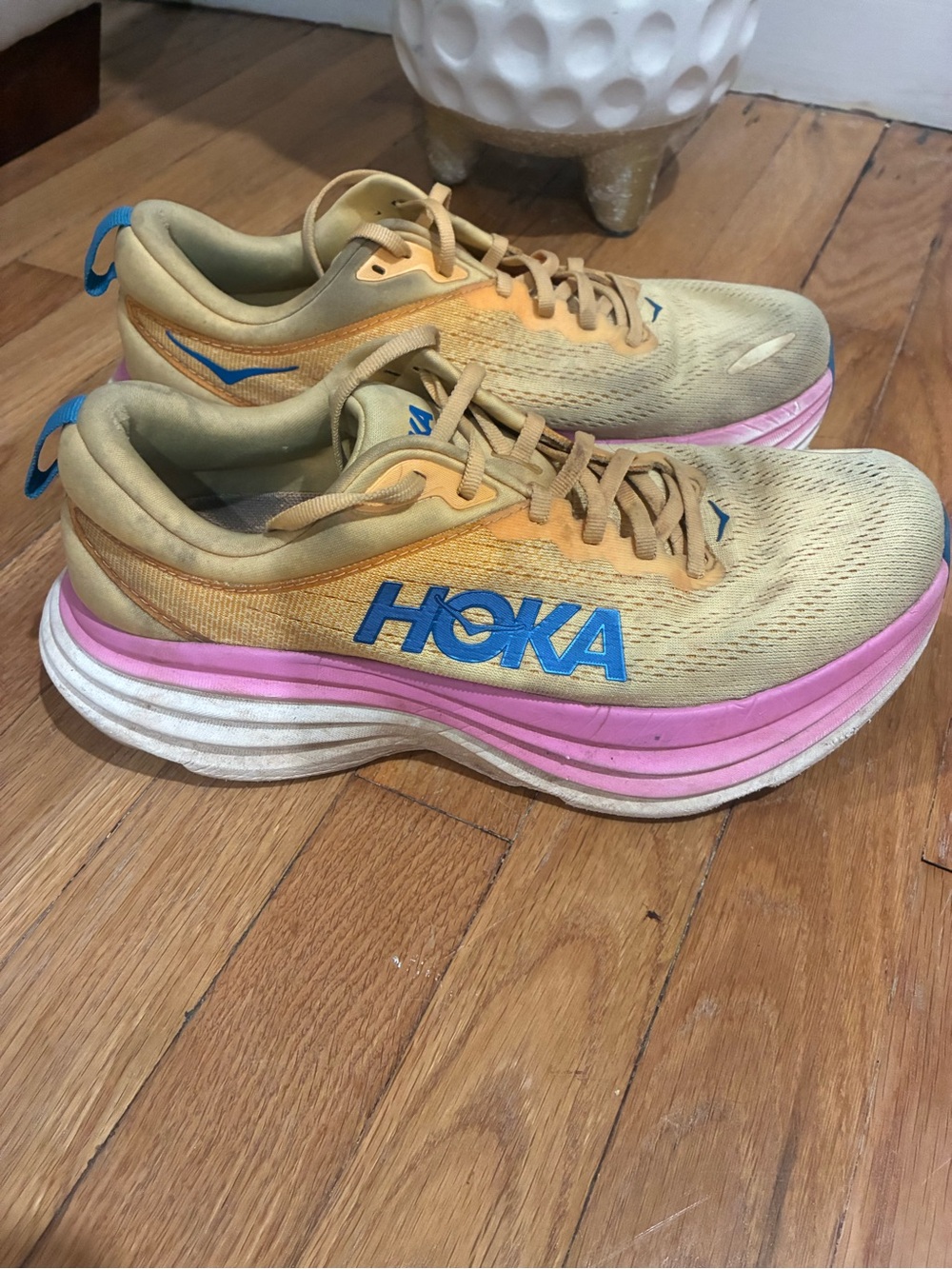 Hoka Bondi 8 Women Running Shoes 9.5B Impala Cyclamen Yellow Pink 1127952 ICYC